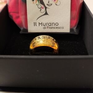 Murano Glass Gold Textured Band Ring